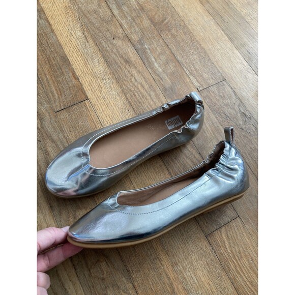FitFlop Allegro Ballet Flats Shoes 6 Silver Metallic Leather Women’s - Picture 7 of 14